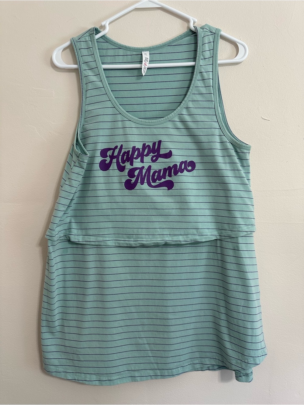 Latched Mama XL Happy Mama Nursing Tank Mint Stripe Breastfeeding Top